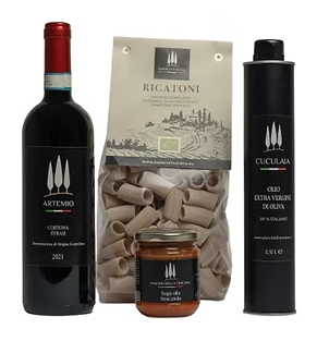 VINO ROSSO, RIGATONI BIO, OLIO CUCULAIA 2023, SUGO ALLA BOSCAIOLA