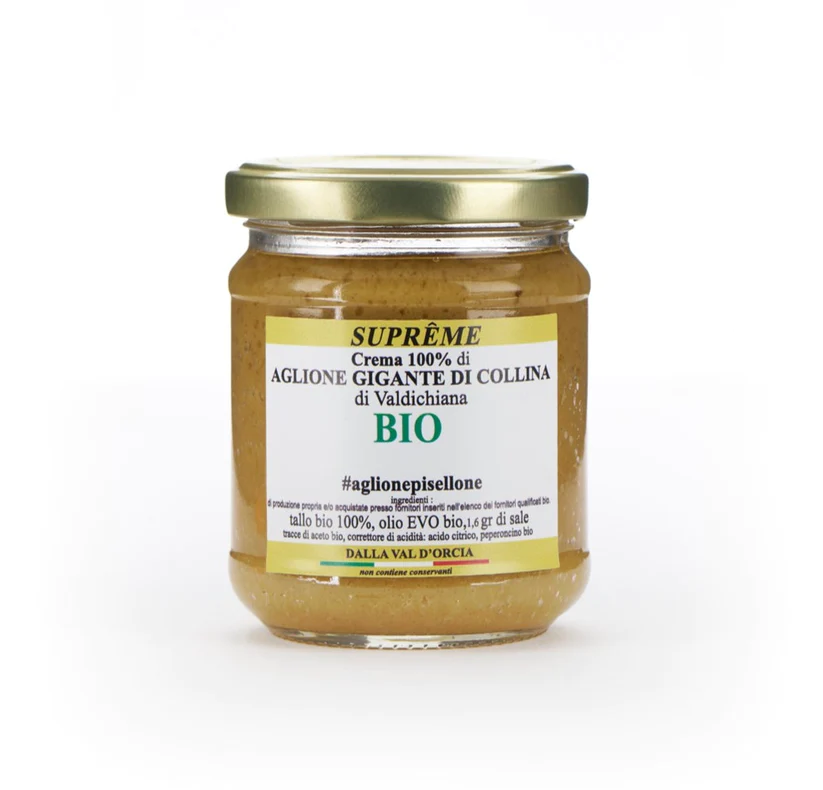 La nostra Crema Suprema di Aglione bio di Val d'Orcia in olio EVO bio