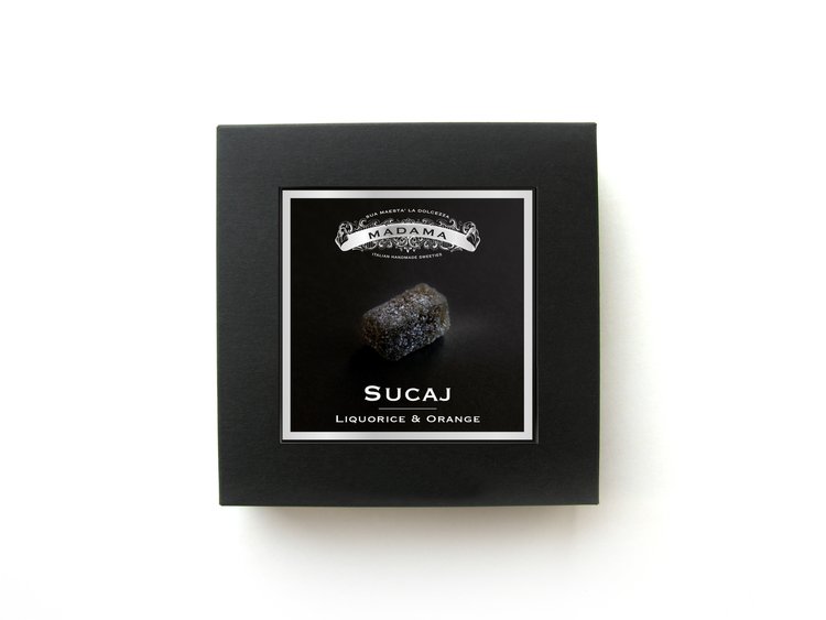 Sucaj Tradizionale - Morbida gelèe tradizionale piemontese, prodotta con liquirizia, olio essenziale di arancio e mentolo in cristalli 150 g