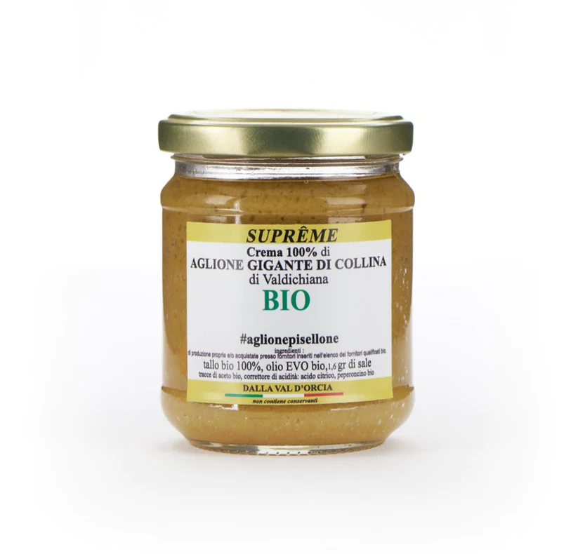 La nostra Crema Suprema di Aglione bio di Val d'Orcia in olio di girasole bio